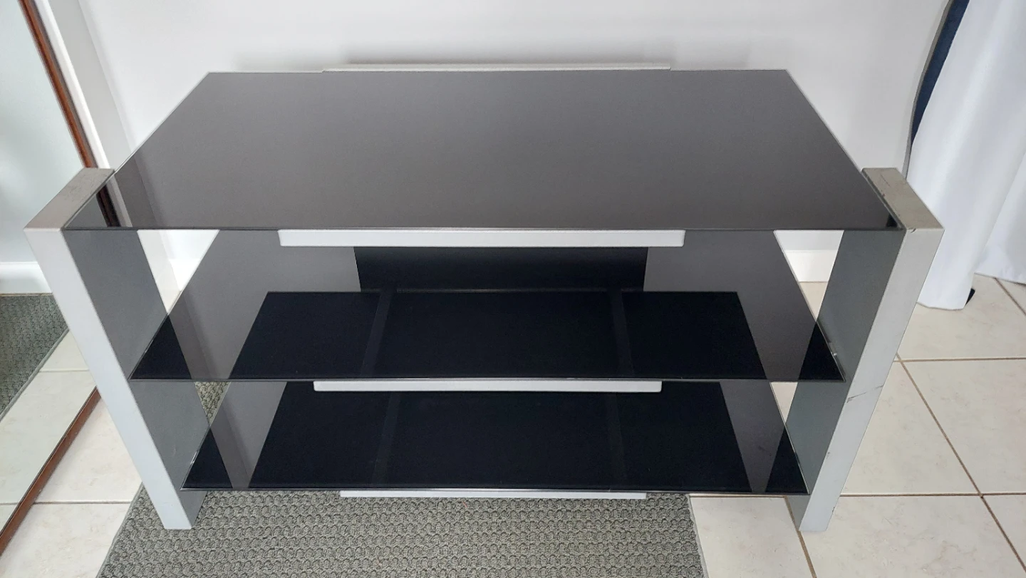 3-Tier TV Stand with Black Glass Shelves