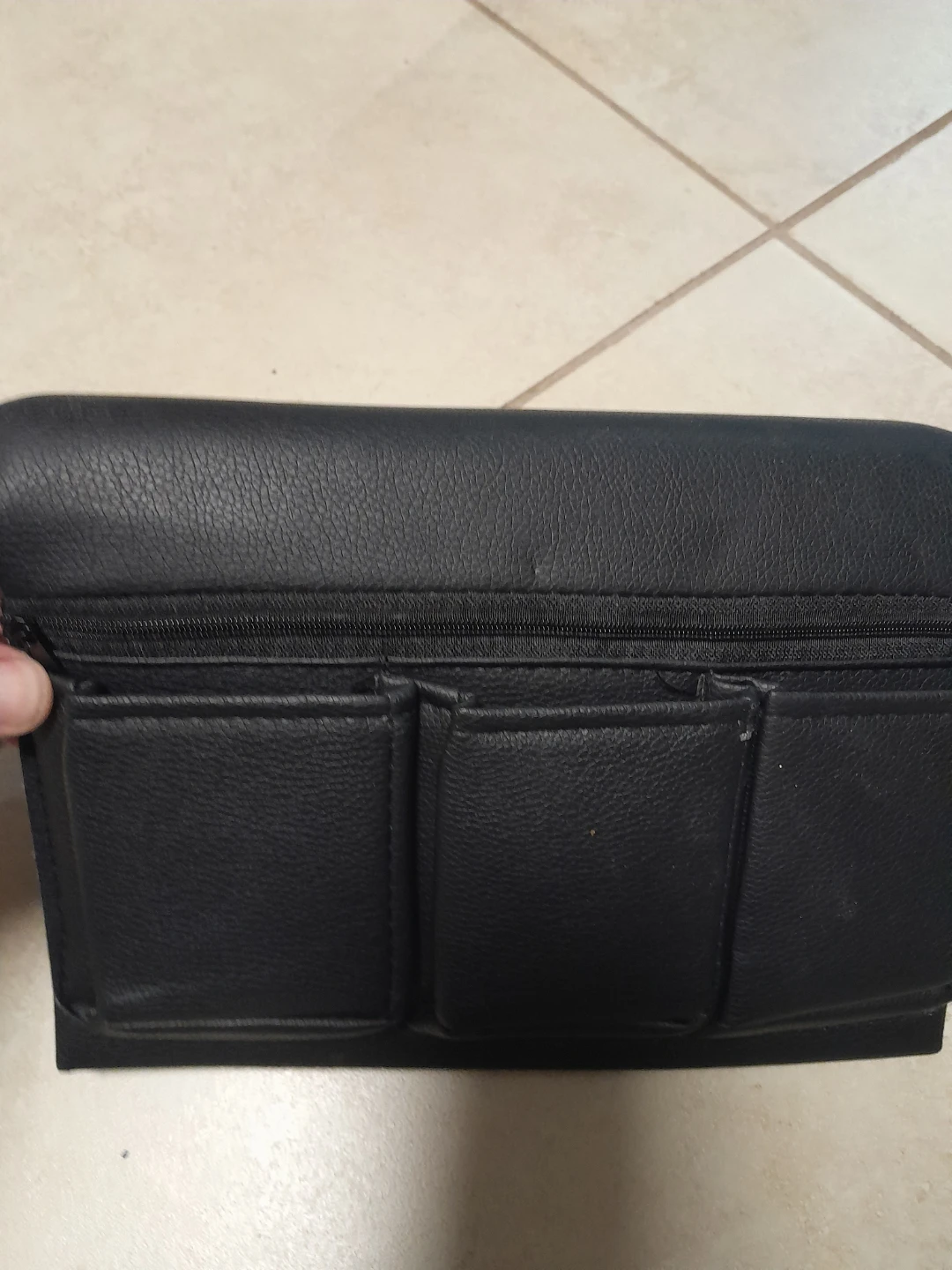 Black Faux Leather car door Organizer with Zipper and Pockets