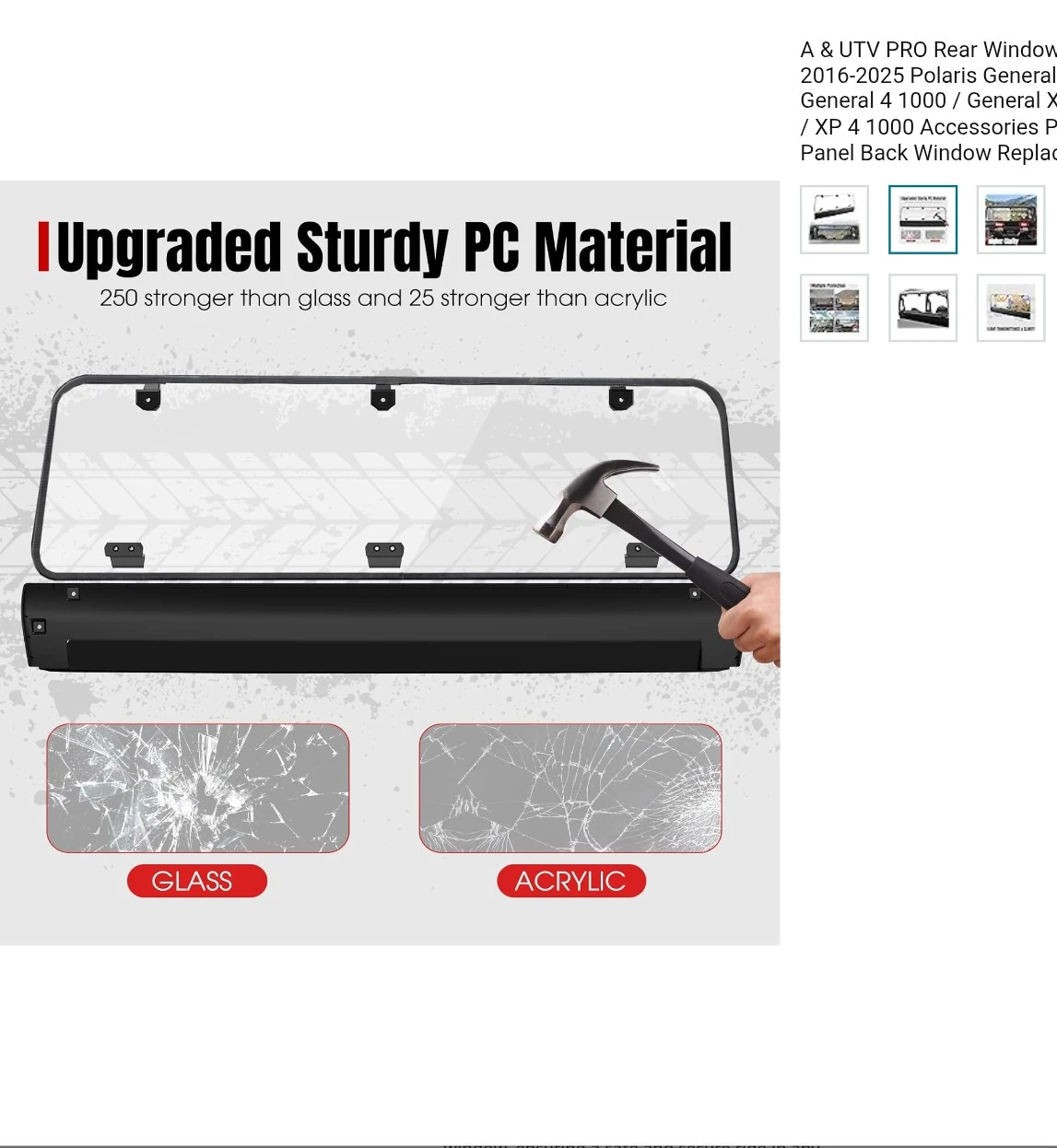 A & UTV PRO Rear Window for Polaris General 2016-2025 - photo 3