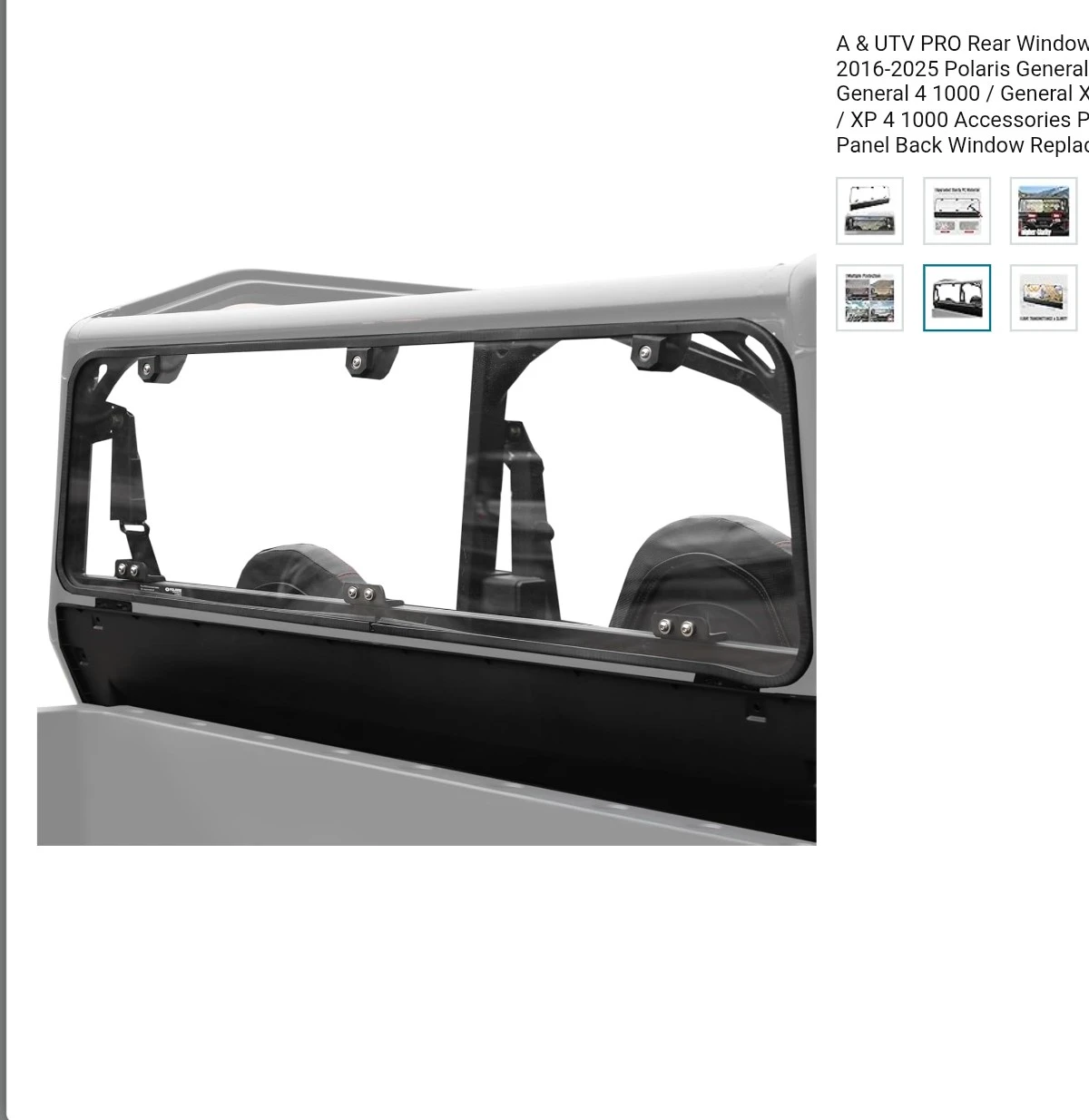 A & UTV PRO Rear Window for Polaris General 2016-2025 - photo 5