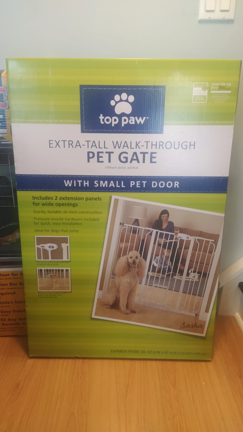 Top Paw Extra-Tall Walk-Through Gate w/ Small Pet Door, 3 avail