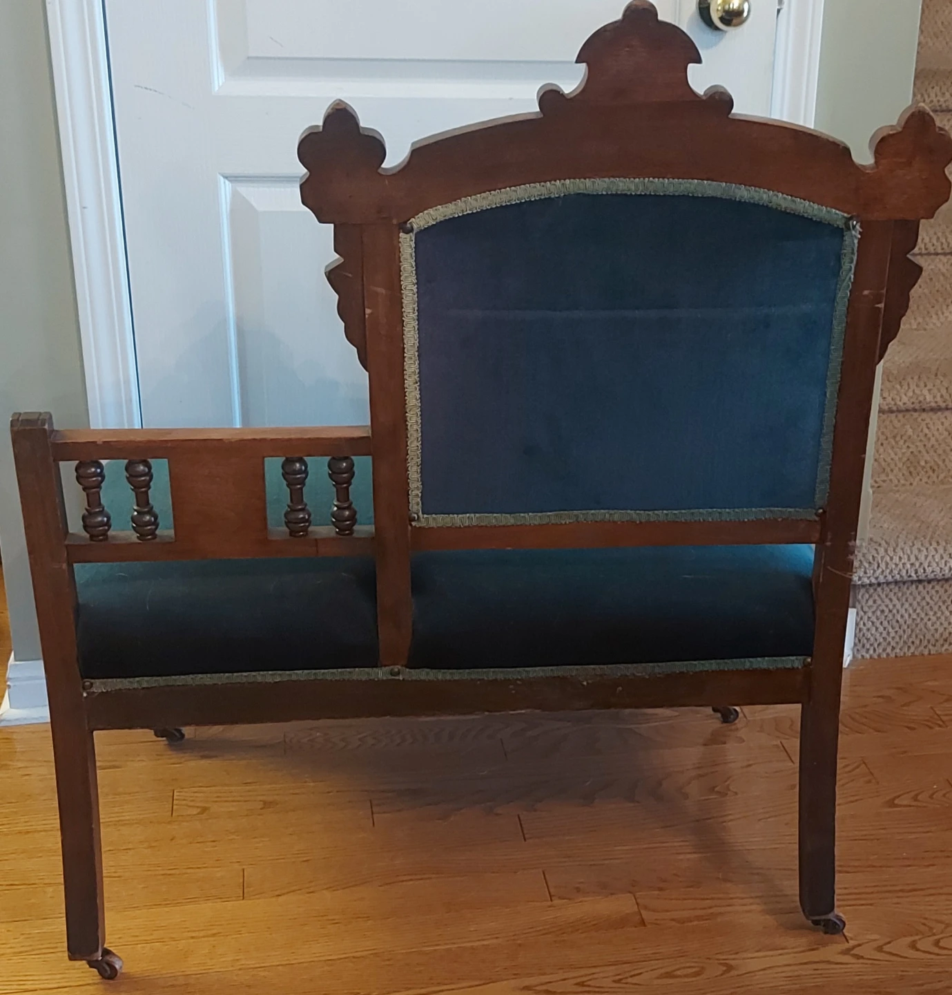 Antique Wooden Accent Chair with green Upholstery