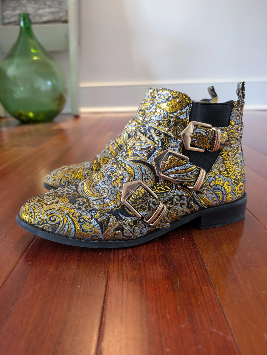 River Island Gold Brocade Ankle Boots