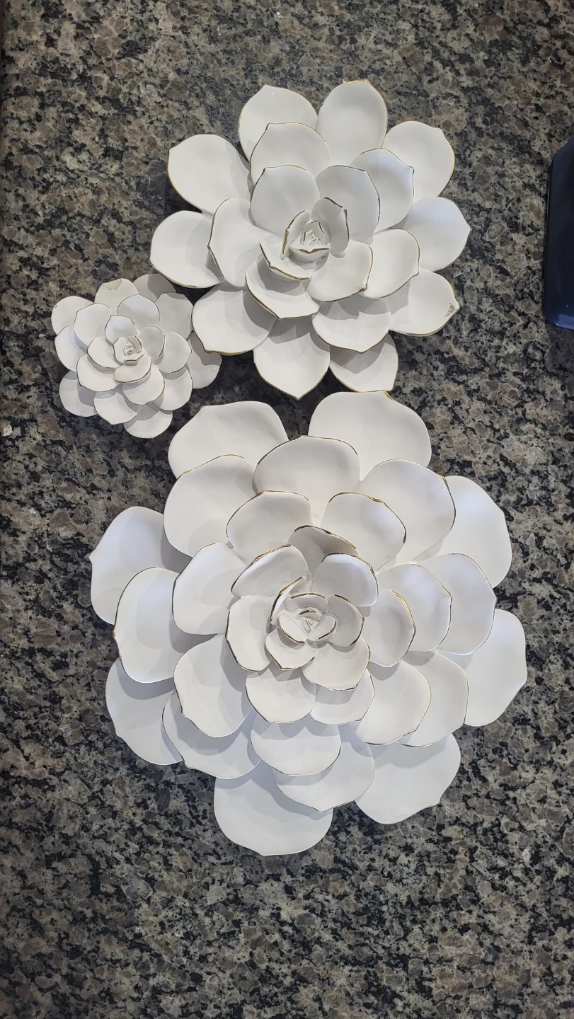 Set of 3 White Succulent Wall Art Pieces with Gold Trim