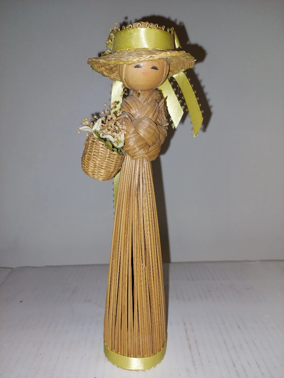 Wicker Straw Doll with Basket and Hat