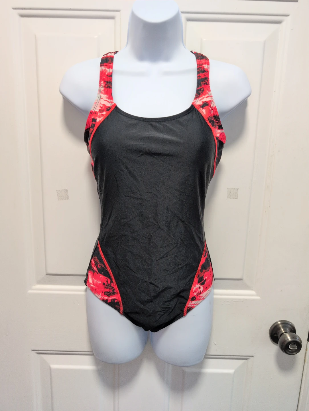 Black and Red Tie-Dye One-Piece Swimsuit