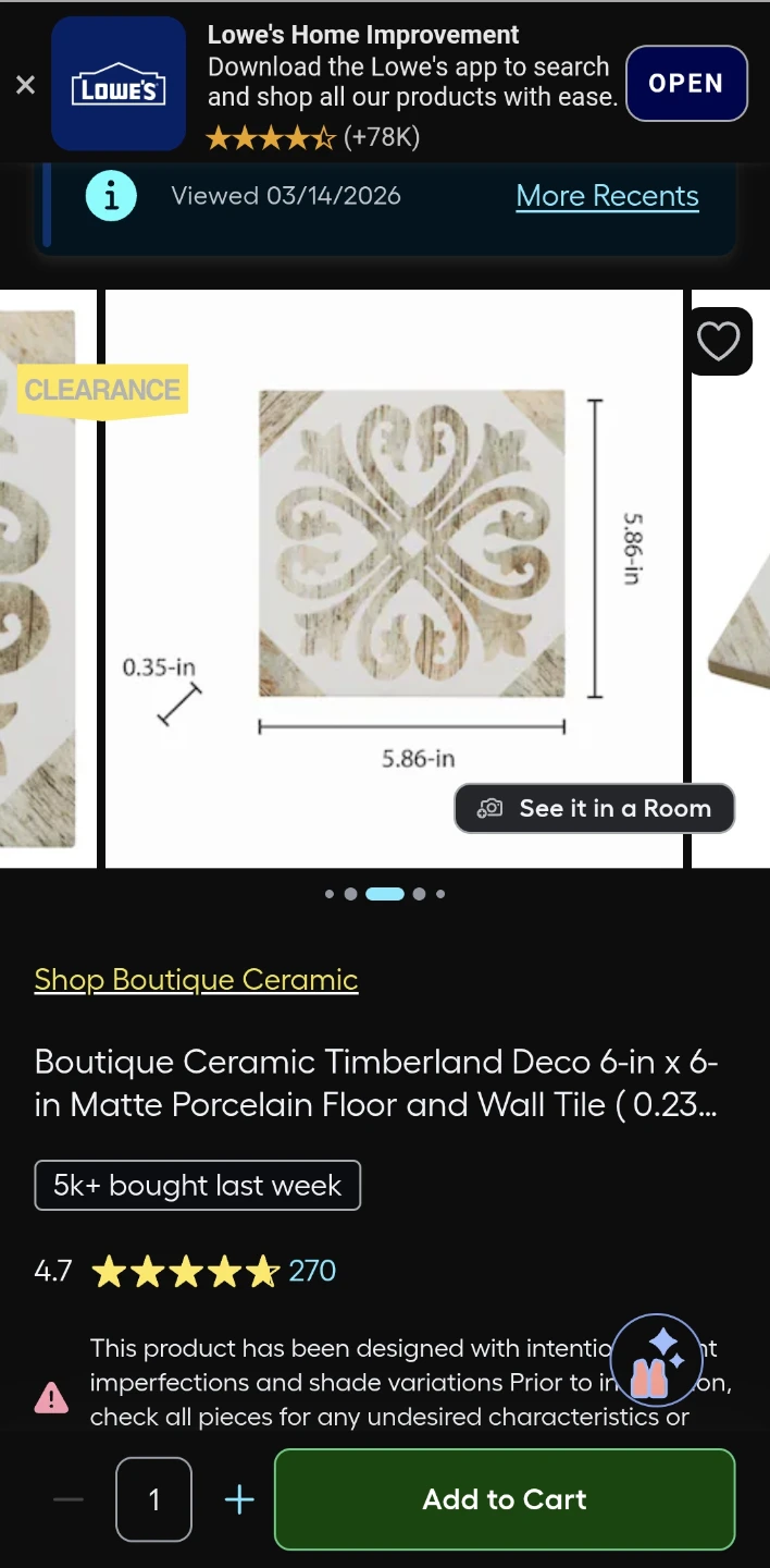 Boutique Ceramic Timberland Deco 6"x6" Floor and Wall Tile - photo 2