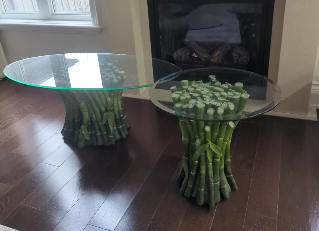 Glass Top Bamboo Accent Tables - Set of 2