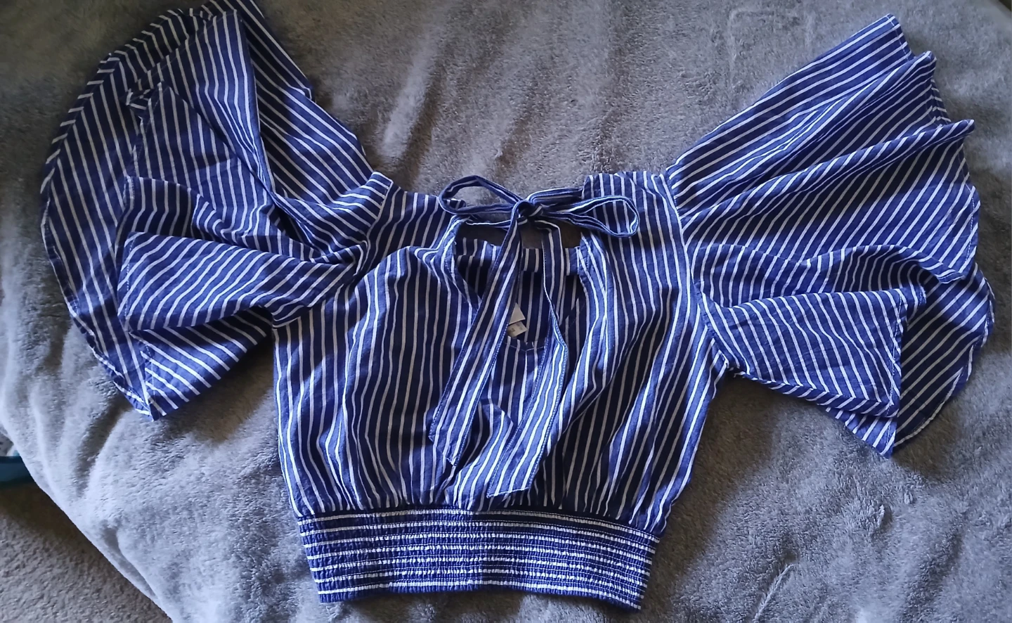 Blue and white striped off-the-shoulder top - photo 2