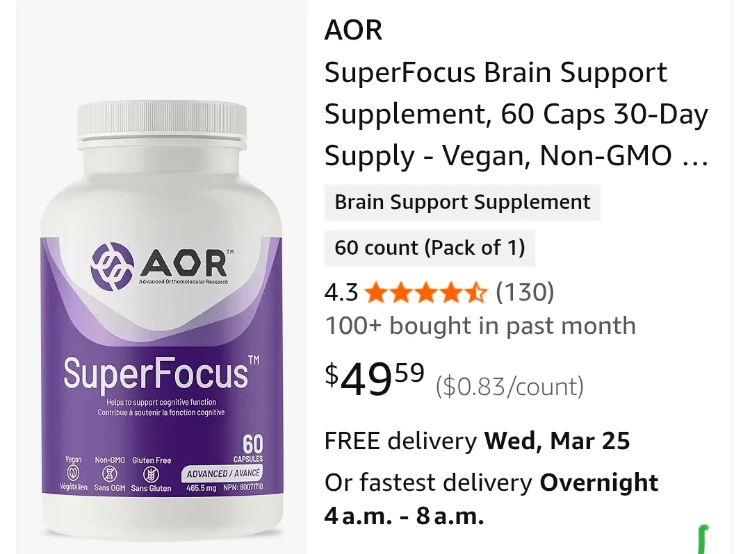AOR SuperFocus Brain Support Supplement - 60 Capsules