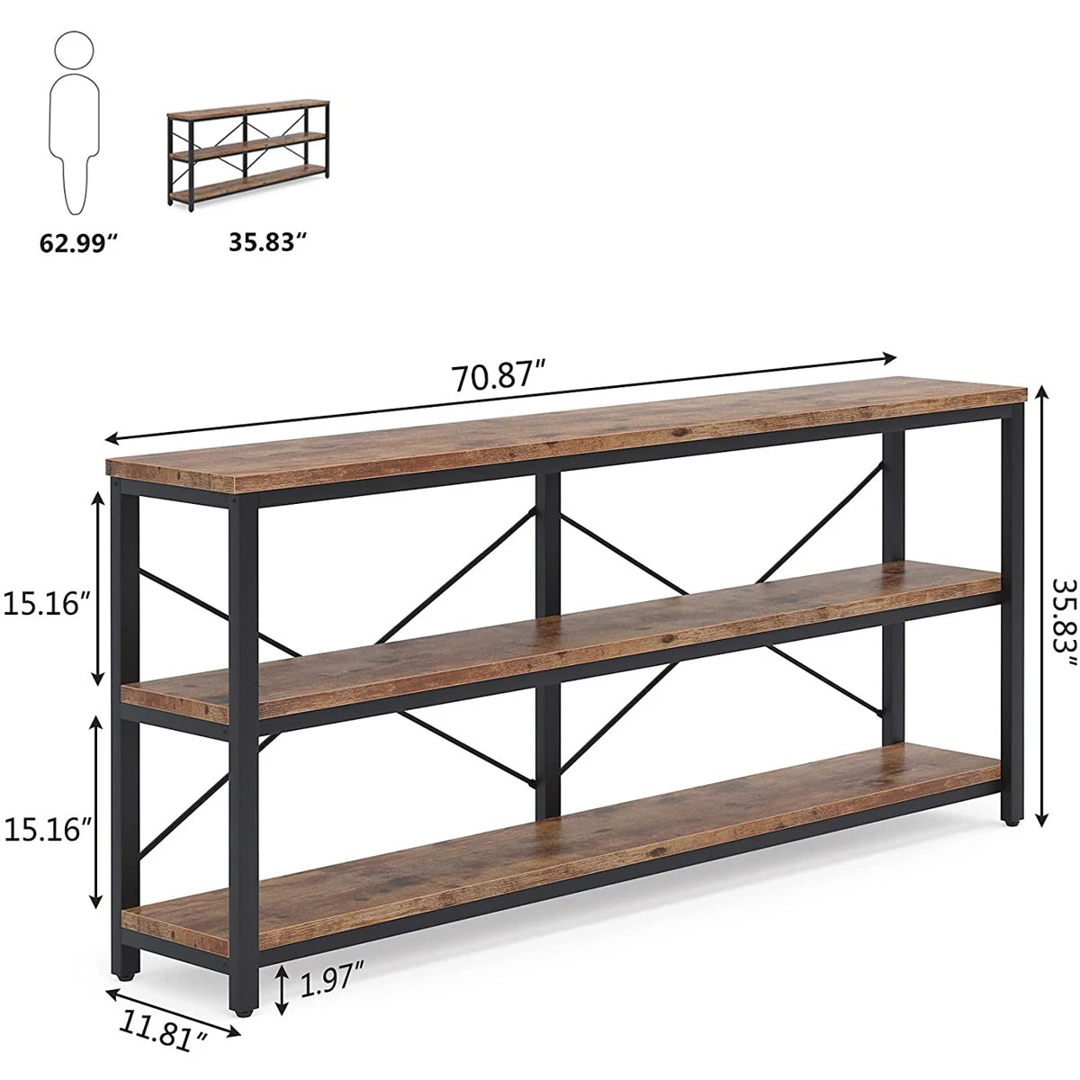 70” Industrial Console Table – Entryway / Sofa Table – NEW - photo 3