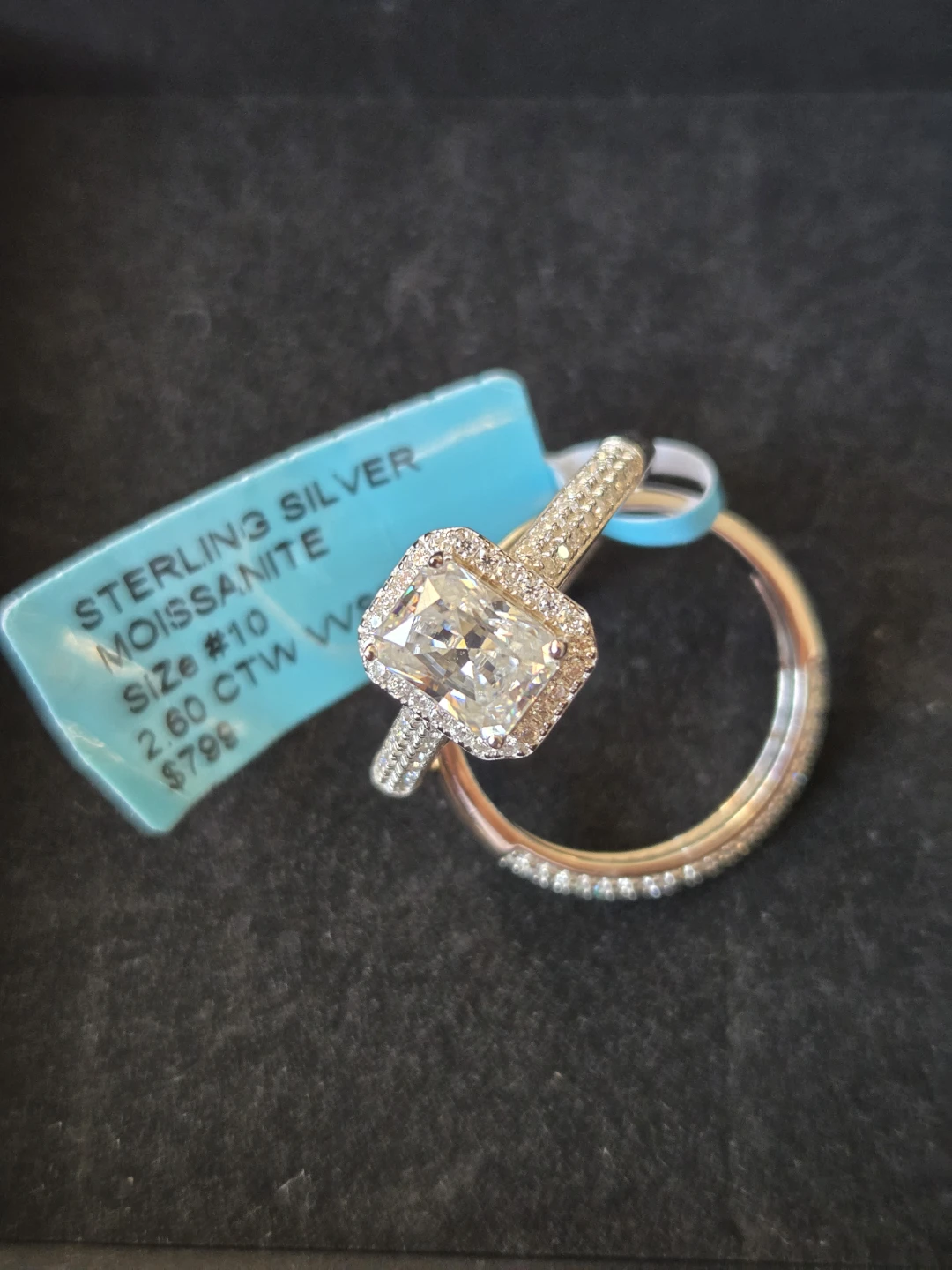 Sterling Silver Moissanite Engagement Ring Set Size 10