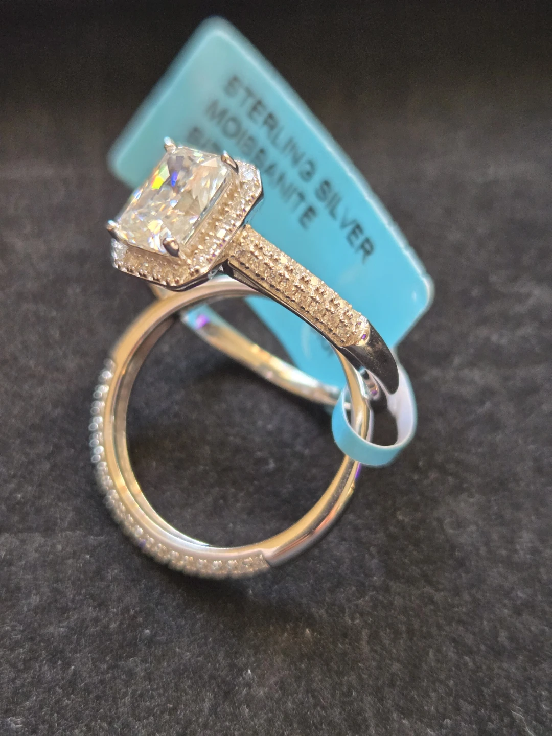 Sterling Silver Moissanite Engagement Ring Set Size 10 - photo 2