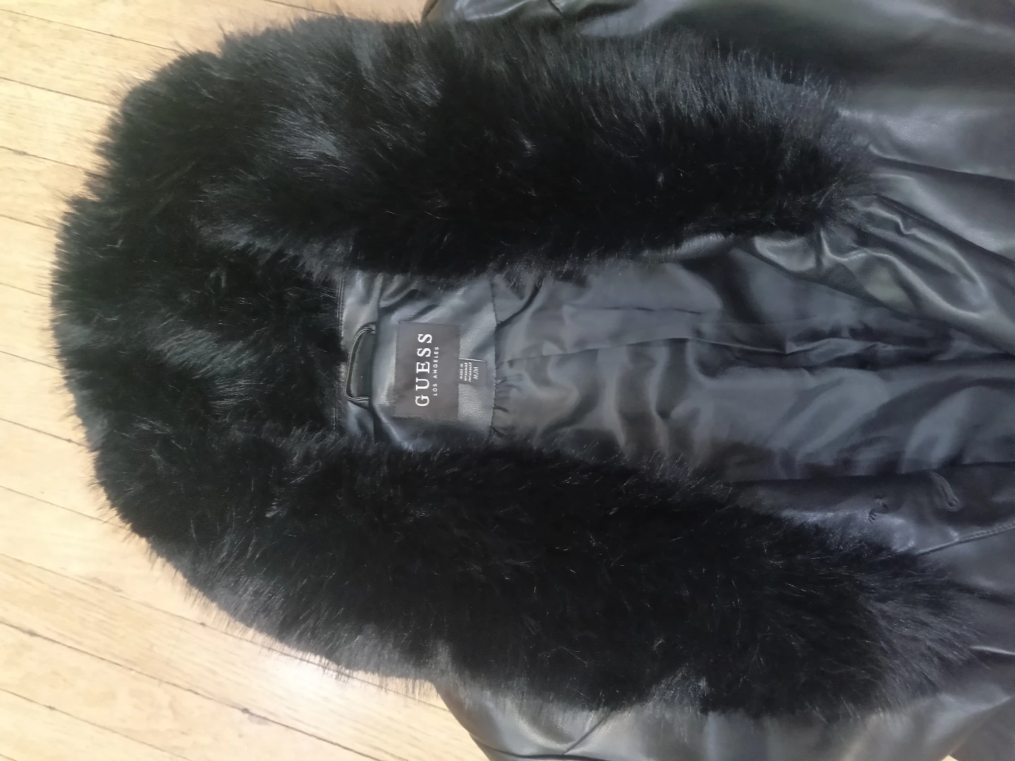 GUESS Black Faux Leather & Fur Collar Coat M/M - photo 3