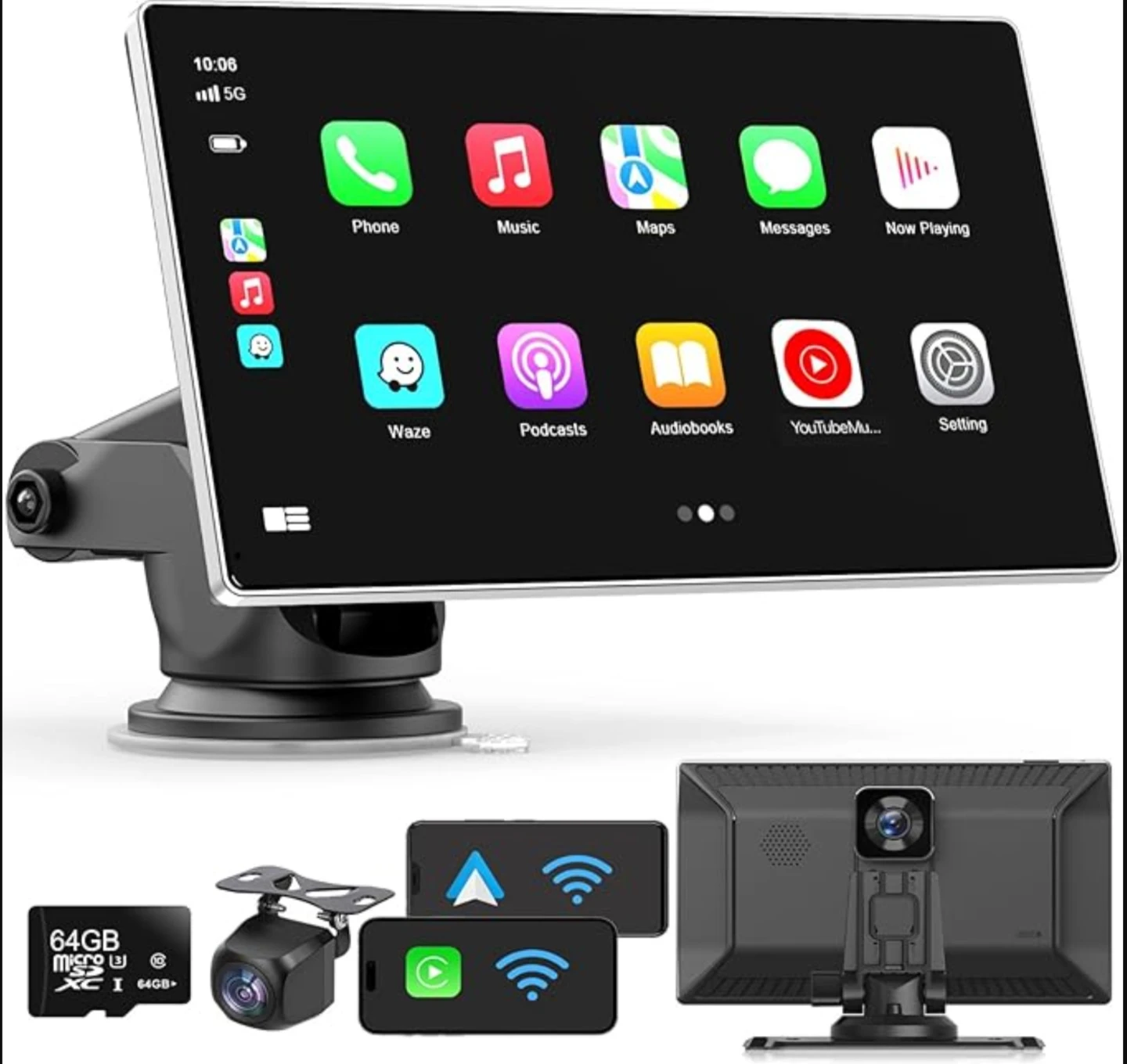 Upgraded 4K + 1080P Dash Cam with 64GB Card