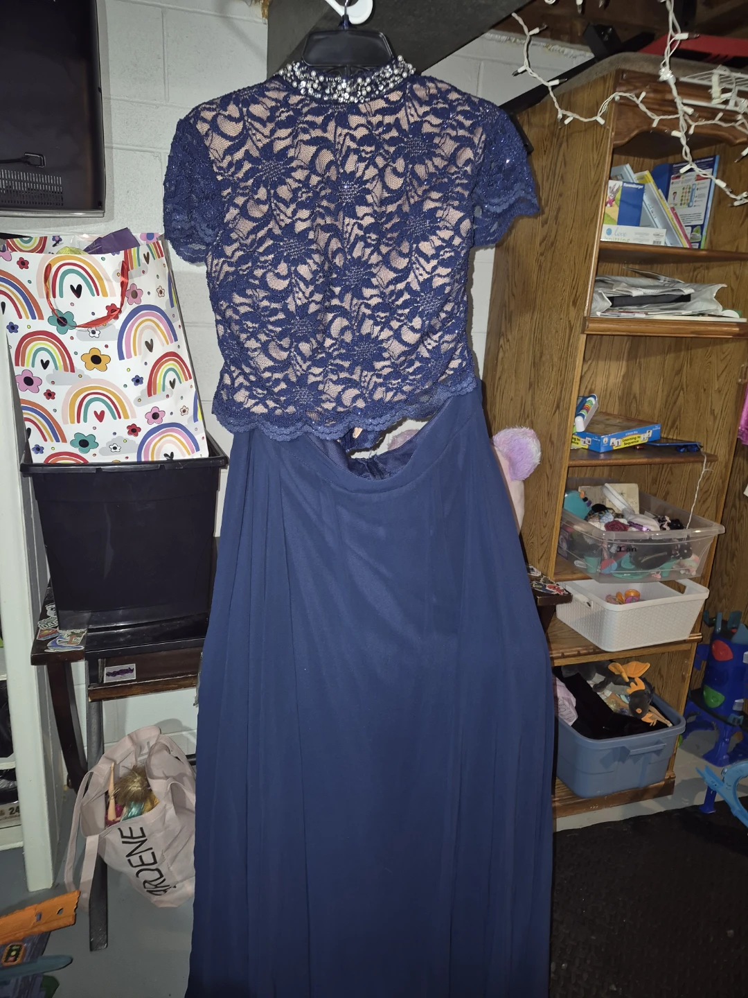 Navy Lace 2 pc Formal Dress