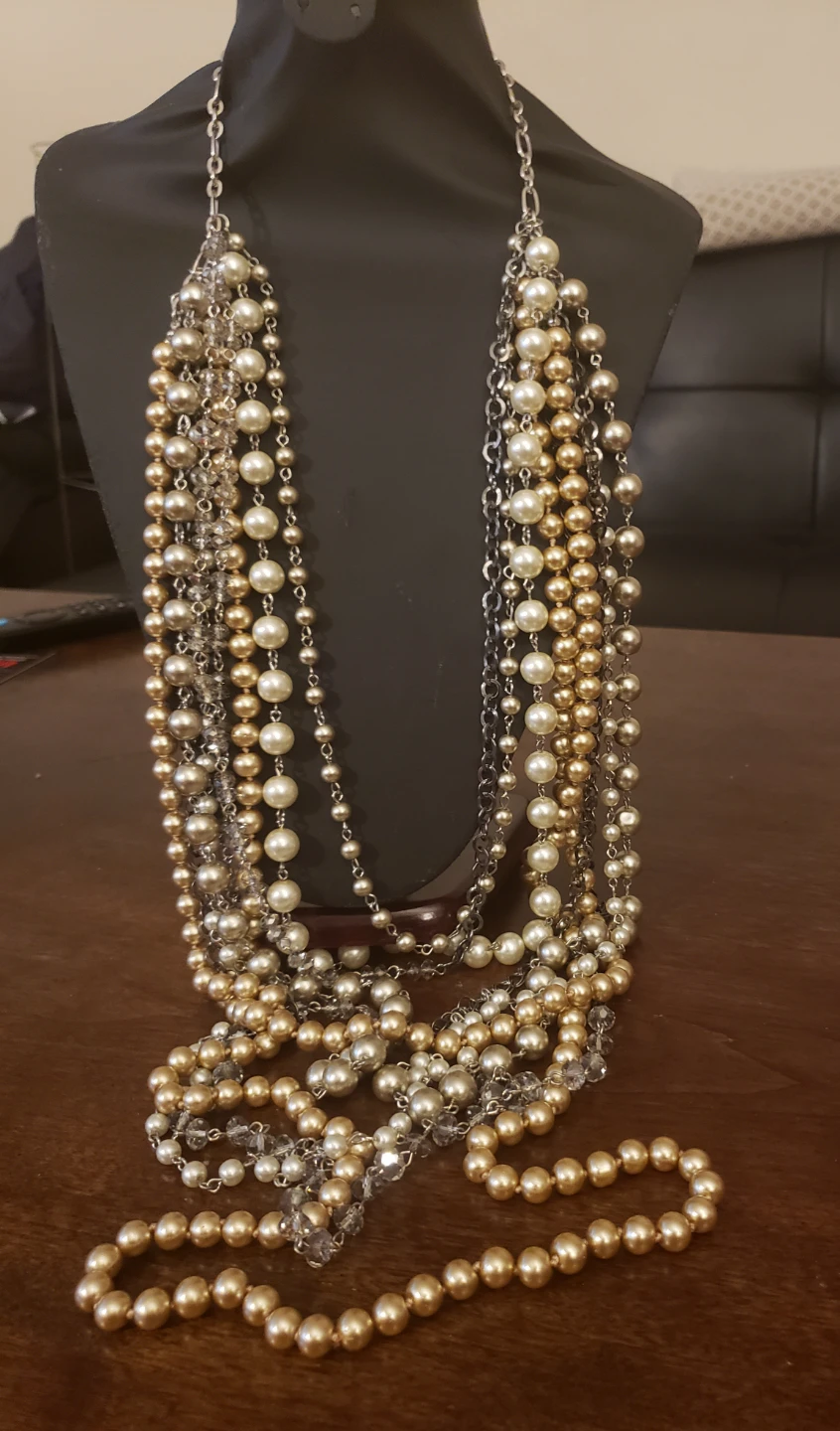 Multi-Strand Faux Pearl Necklace with Rhinestones - photo 2