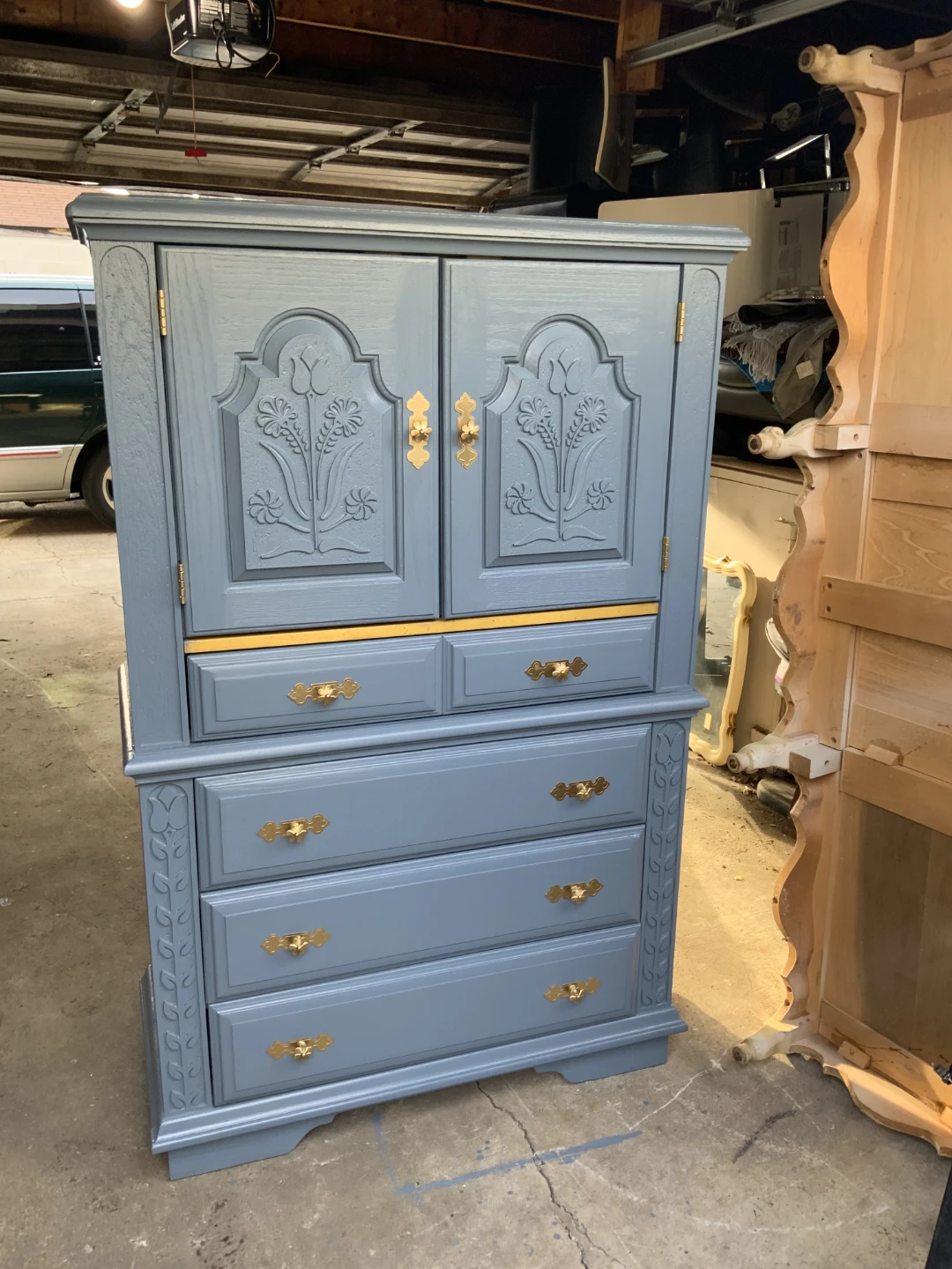 Blue Armoire with Drawers and Cabinet