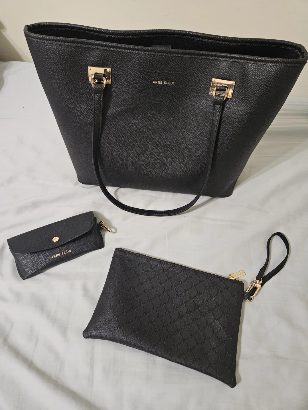 Anne Klein Black Tote Bag + Matching Pouch + Glasses Holder - photo 2