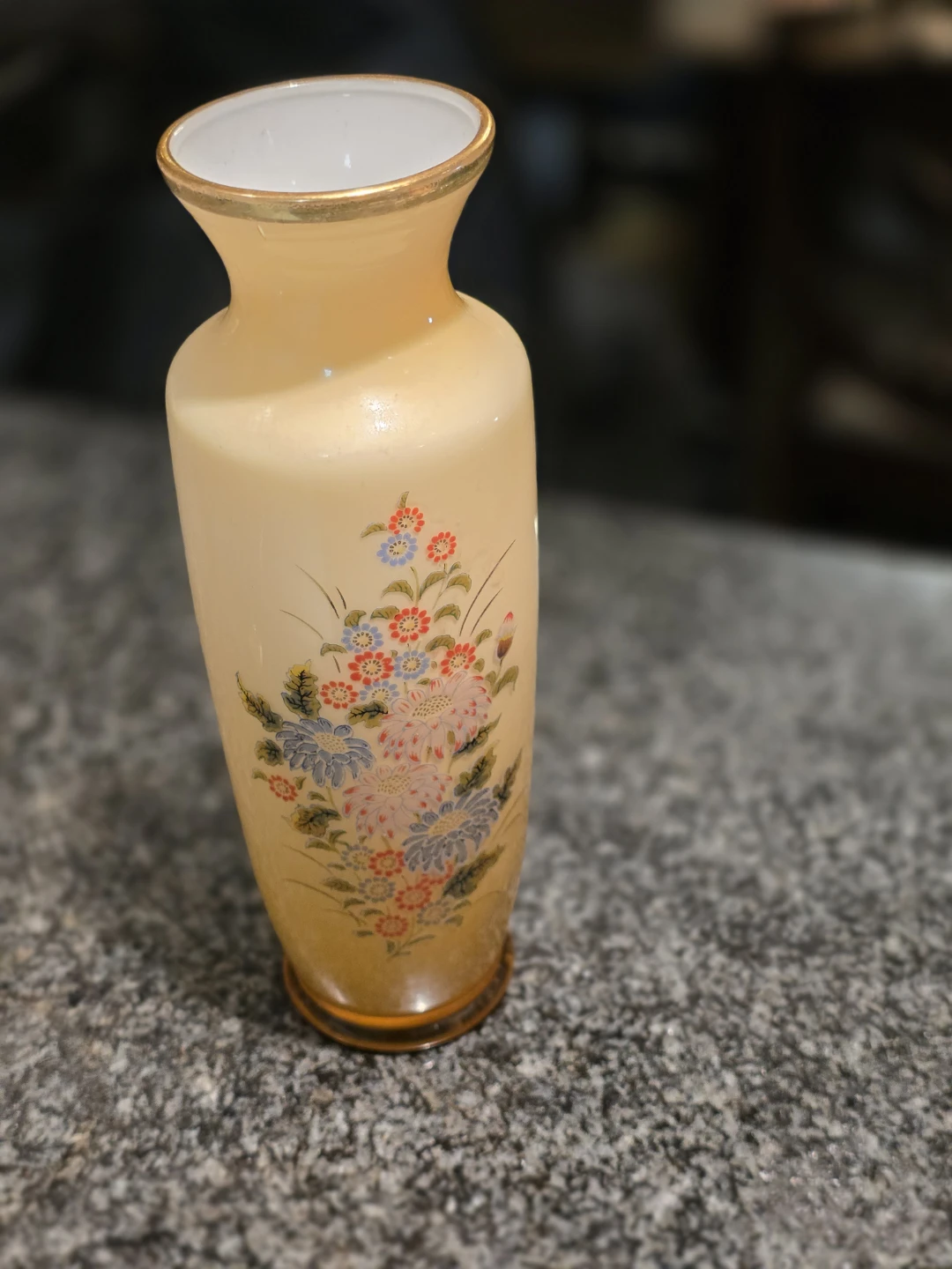 Vintage Japabese Glass Vase with Floral Design