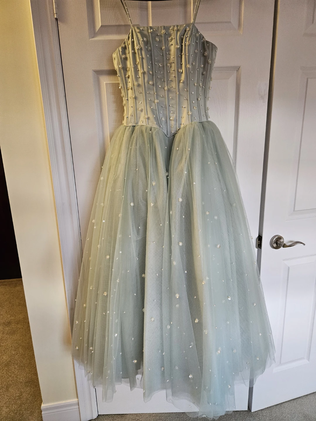 Light Blue Tulle Beaded Corset Gown - photo 4