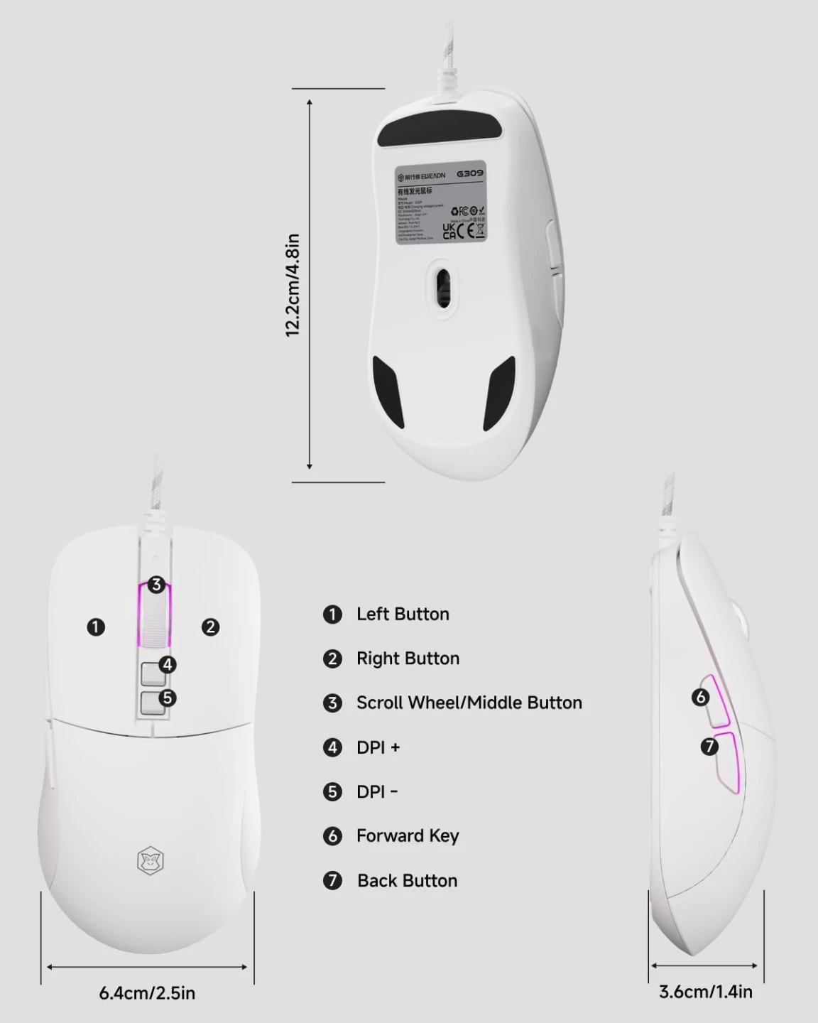 EWEADN G309 Wired Mouse, 7-Button - photo 3