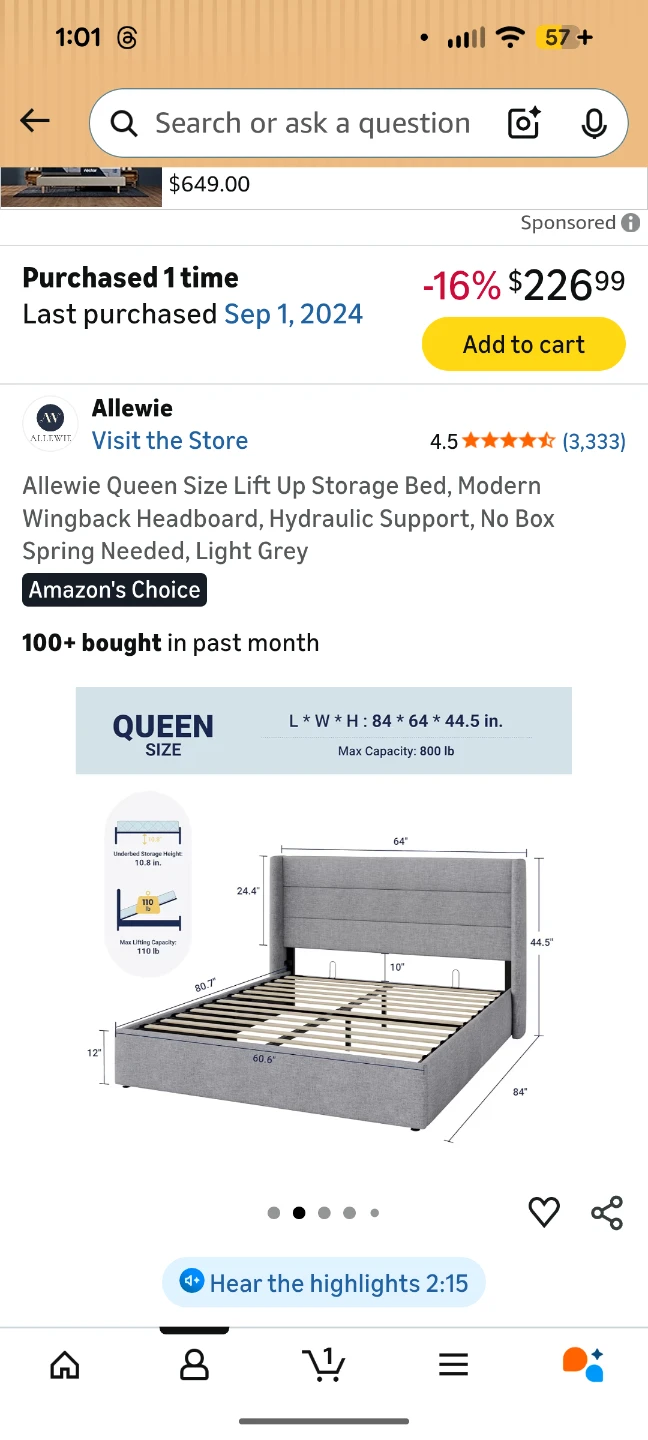 Allewiew Queen Size Lift Up Storage Bed frame - photo 4