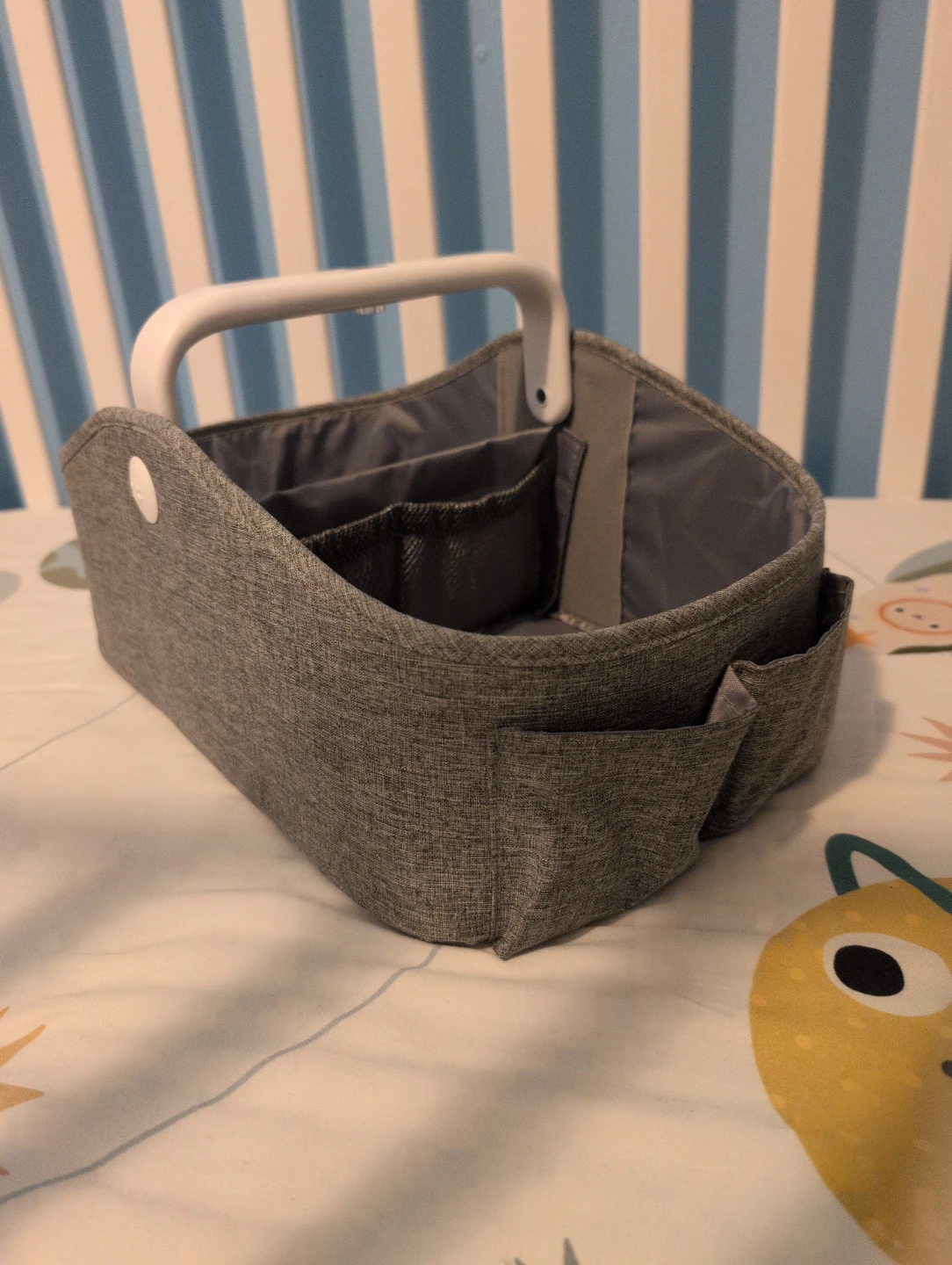 Grey Fabric Diaper Caddy Organizer with Handle