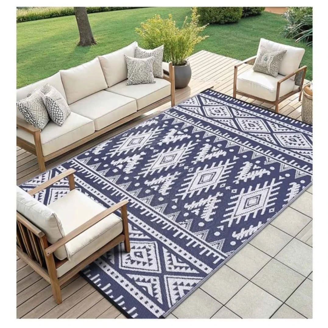 Navy amd white -Outdoor Reversible Area Rug 6x9 ft