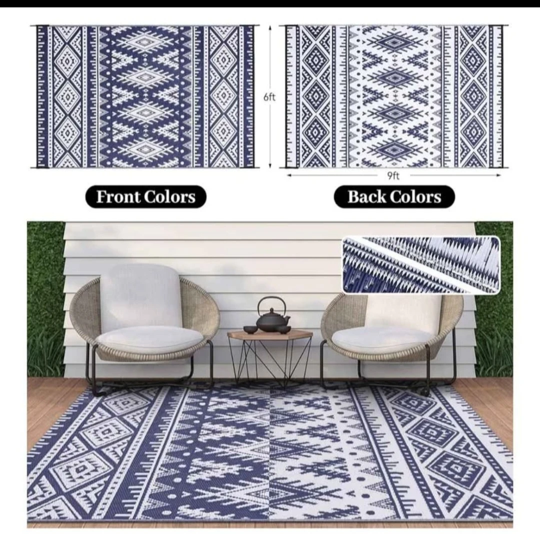 Navy amd white -Outdoor Reversible Area Rug 6x9 ft - photo 2