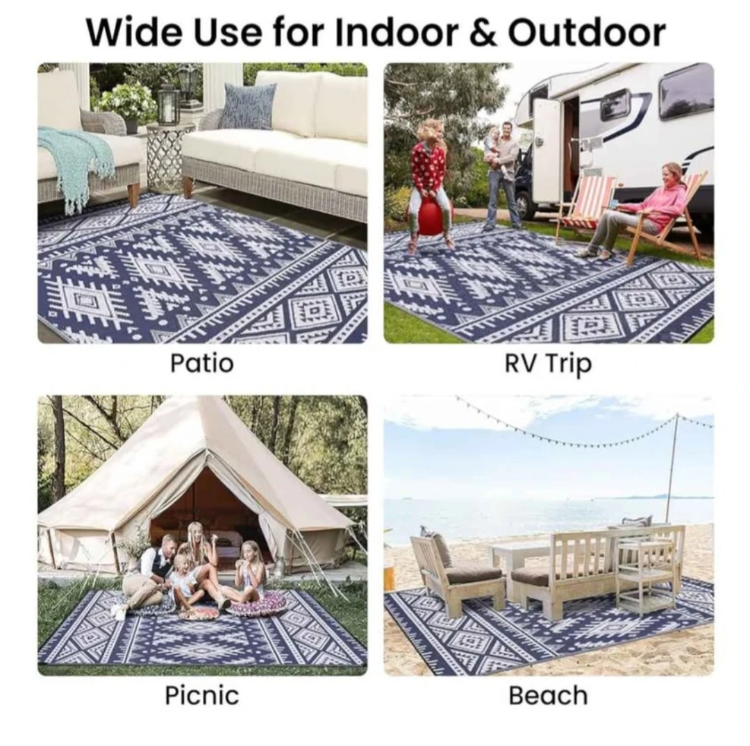 Navy amd white -Outdoor Reversible Area Rug 6x9 ft - photo 3
