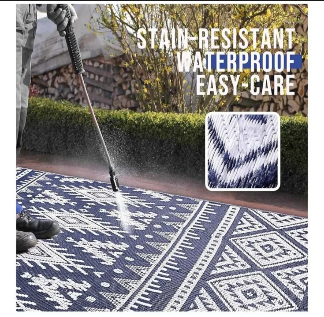 Navy amd white -Outdoor Reversible Area Rug 6x9 ft - photo 4
