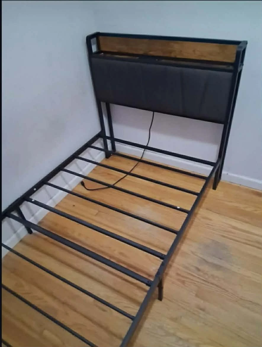 ✨️Twin Bed Frame with Upholstered Headboard & Charging Station - photo 5