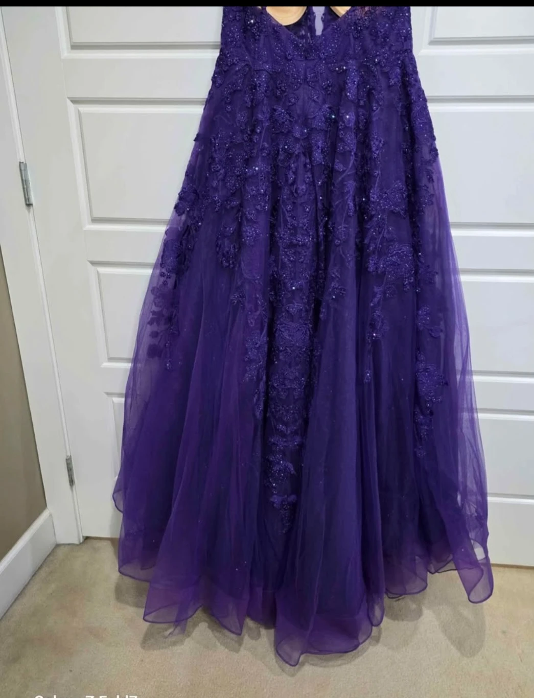 Purple Beaded Lace Prom Dress