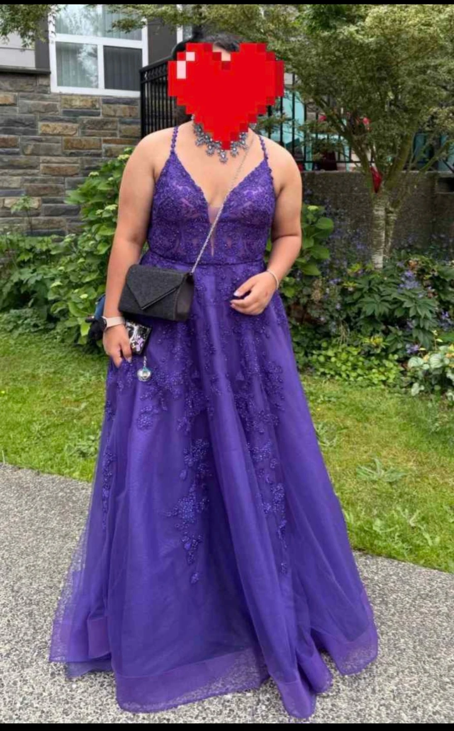 Purple Beaded Lace Prom Dress - photo 2