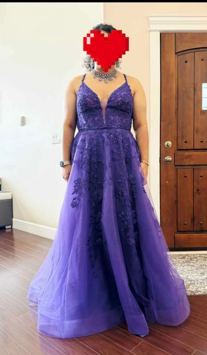Purple Beaded Lace Prom Dress - photo 3