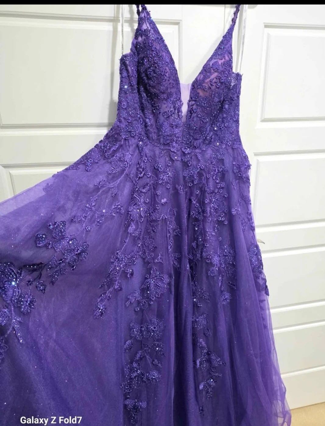 Purple Beaded Lace Prom Dress - photo 4
