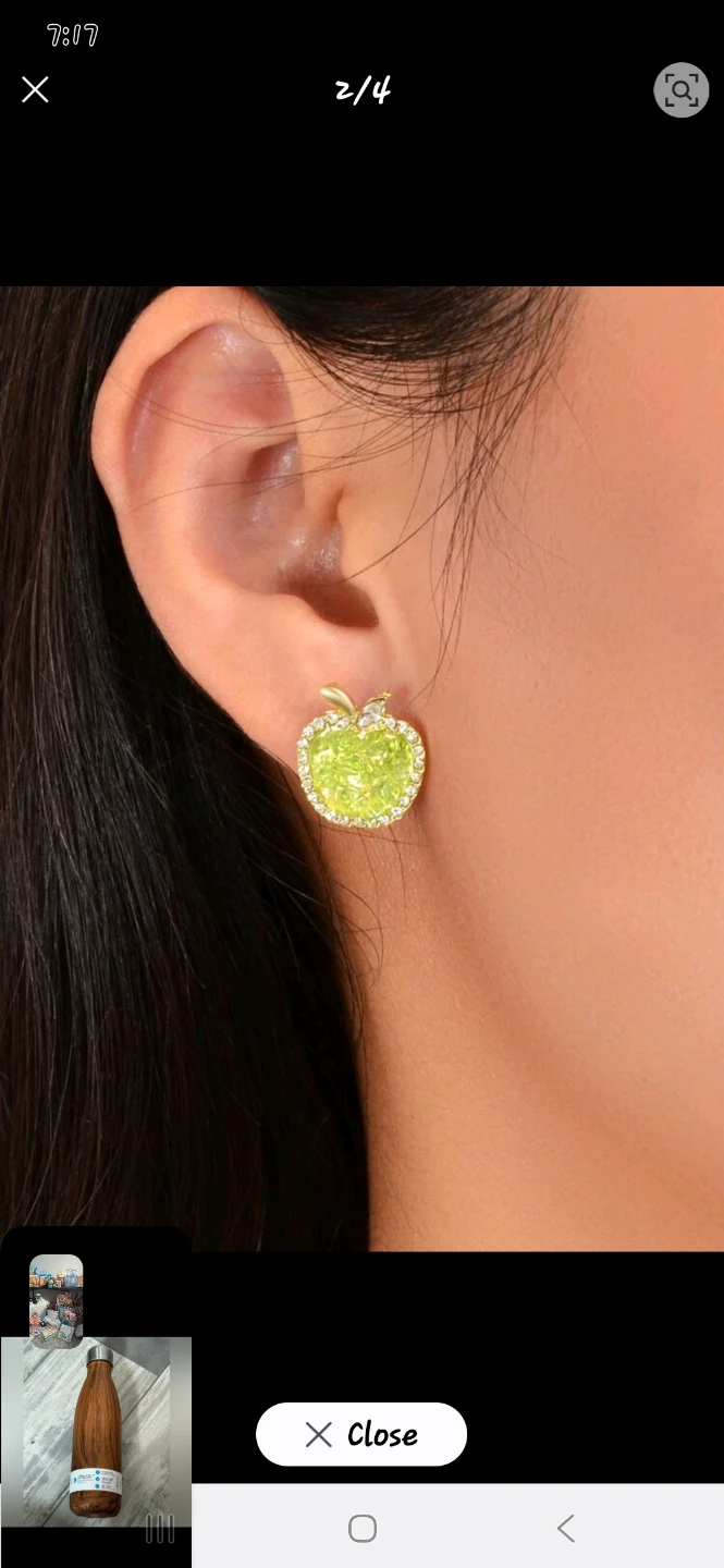 Apple Earrings with Rhinestones - Gold Tone
