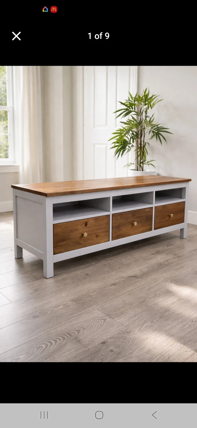 Newly refinished tv bench 3 drawer walnut stain