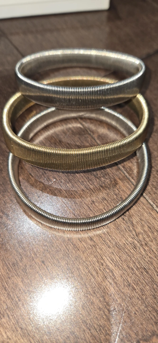 Set of 3 Coil Bracelets - Gold and Silver Tones