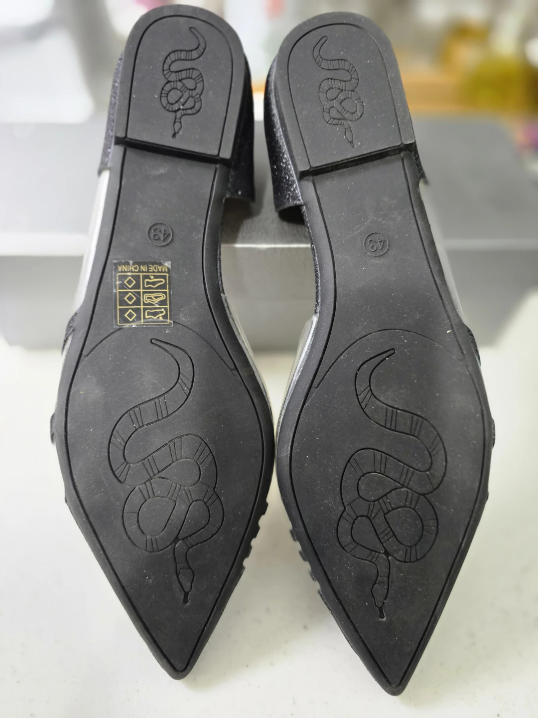 Black Glitter Pointed Toe Flats (Clear Sides) - size 11 - photo 2