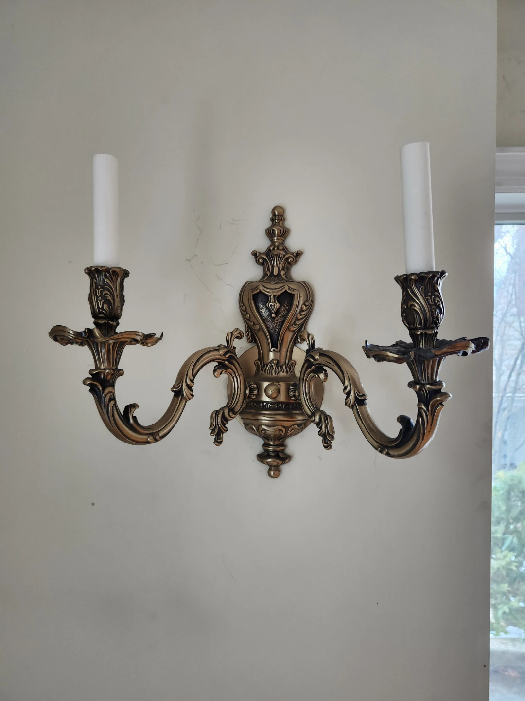 Pair of Vintage Brass Double Arm Sconce Light Fixture - photo 2
