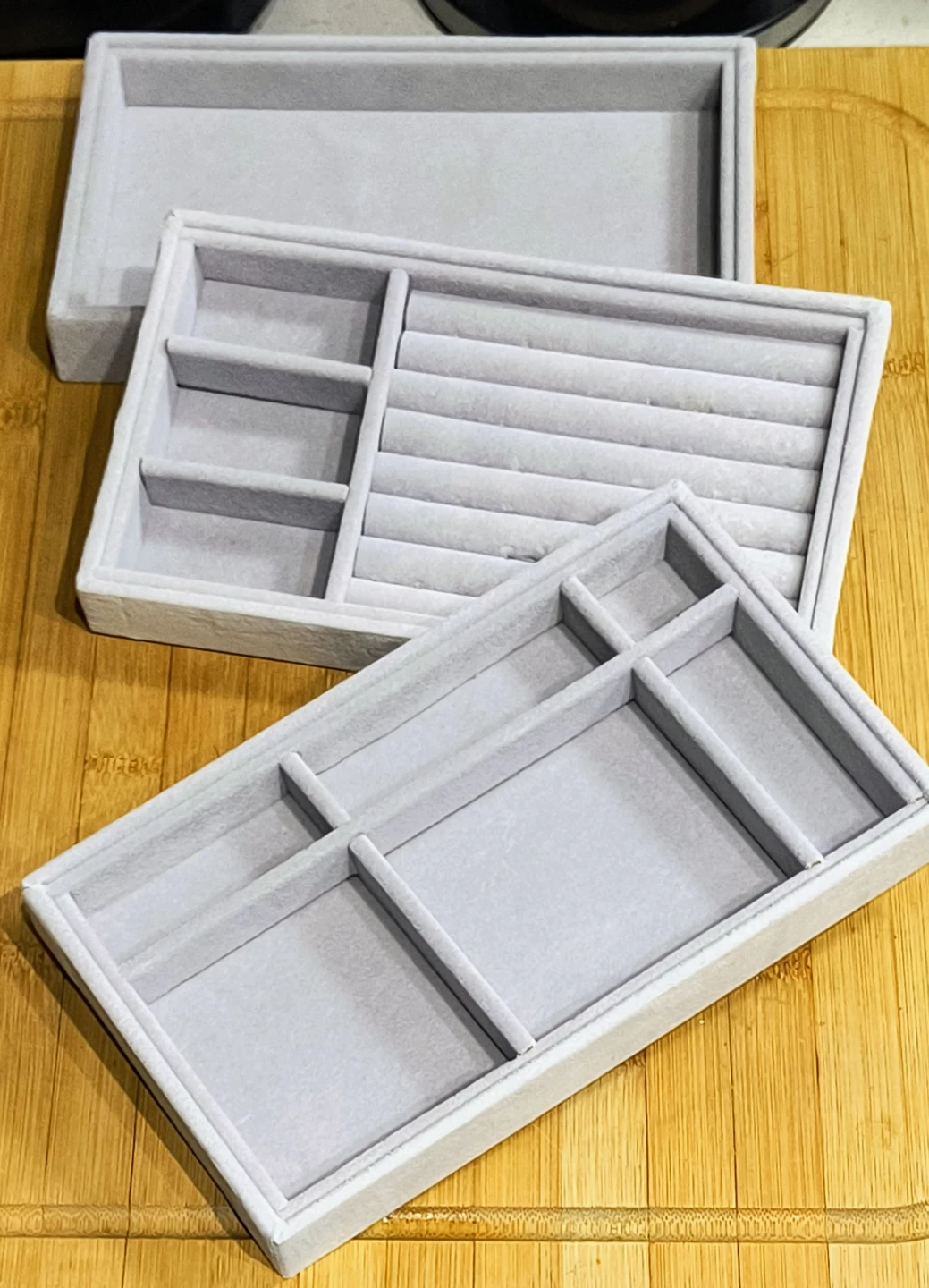 Grey Velvet Jewelry Organizer Tray Set x3