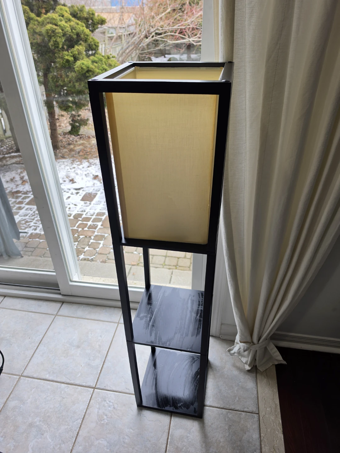 Black Floor Lamp with Shelves