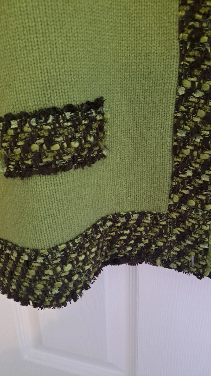 Green Knit Cardigan with Textured Trim - photo 3