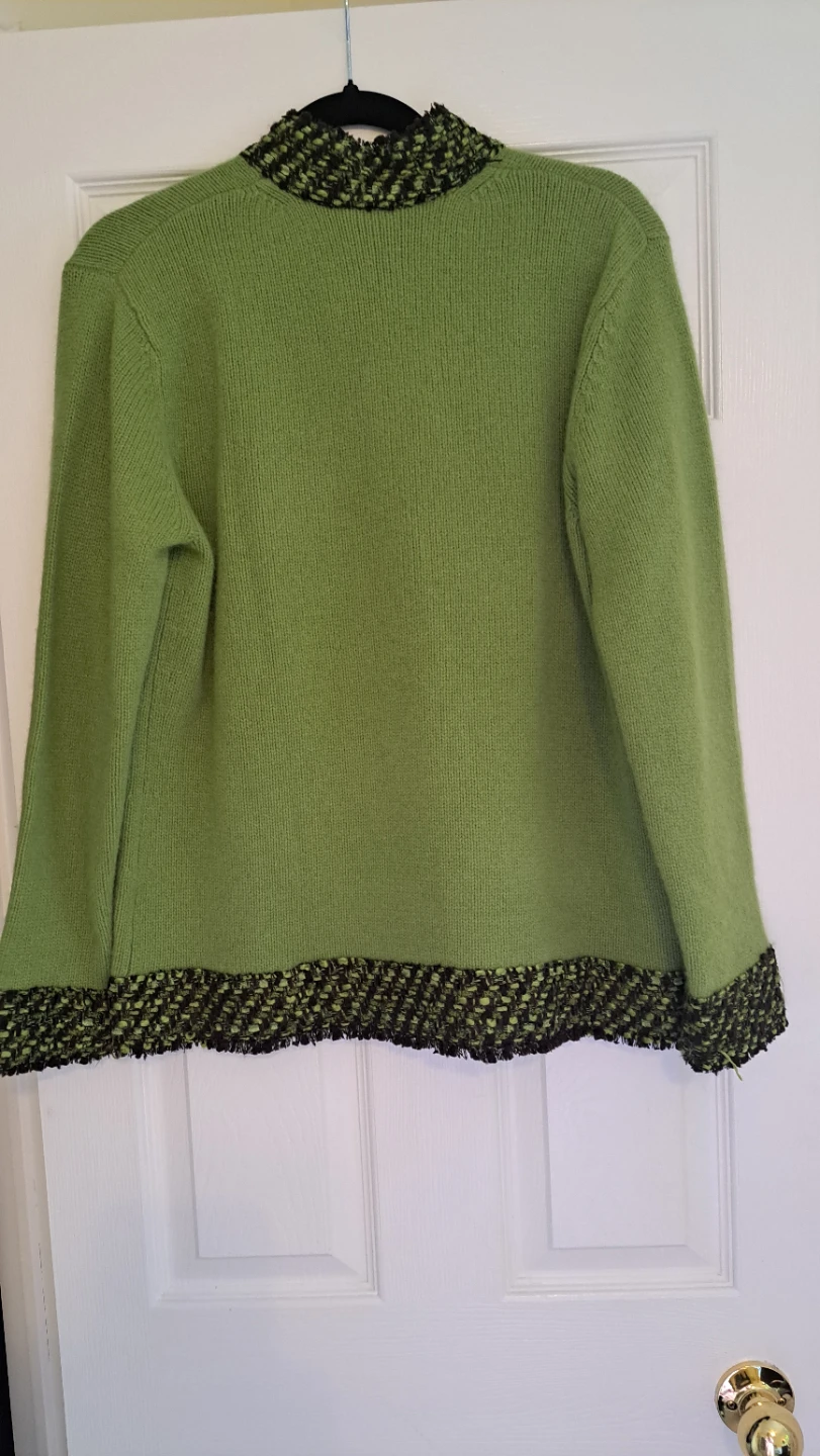 Green Knit Cardigan with Textured Trim - photo 5