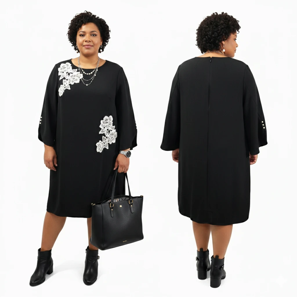 Rickie Freeman Teri Jon Floral Appliqué Crepe Dress Size 18 - photo 3