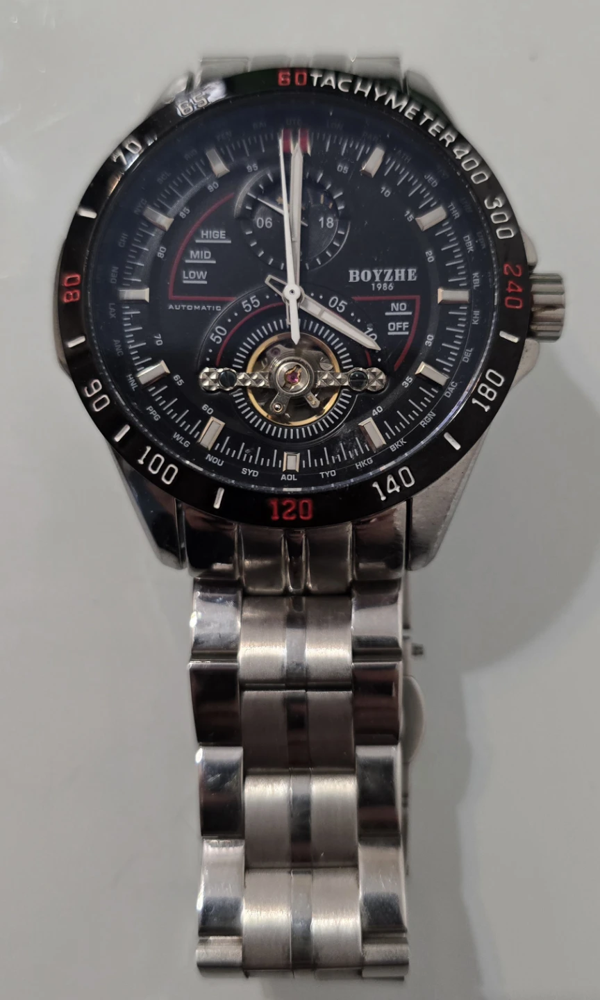 BOYZHE Men's Automatic Watch - Open Heart Skeleton Dial