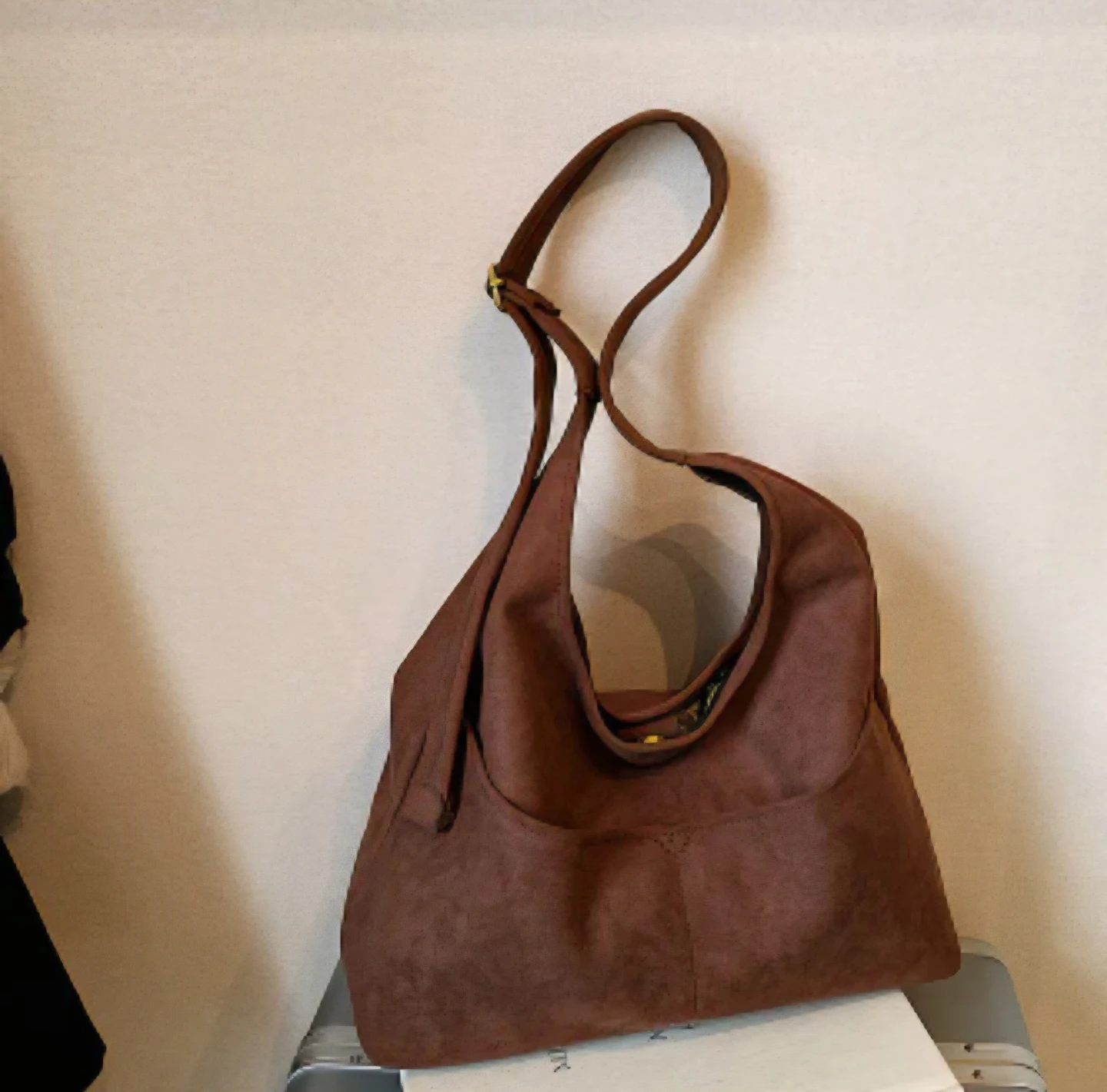Brown Suede Shoulder Bag with Matching Pouch - photo 2