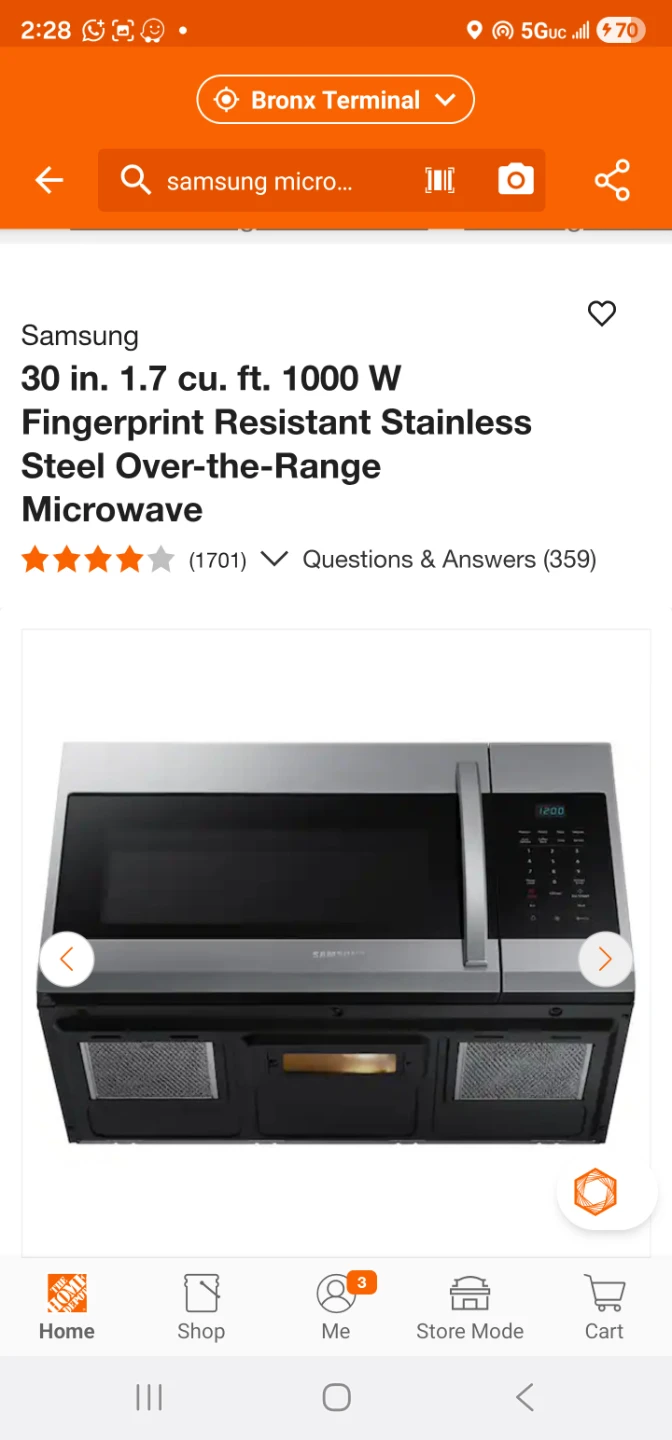 New in box Samsung 30in Stainless steel over the range microwave